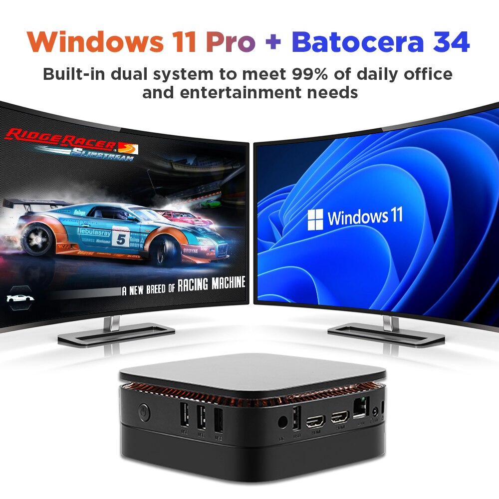 Hyper Base M1 Intel Celeron N5105 Windows 11 Pro DDR4 8GB Batocera35 with 52000+ Gaming WIFI5 BT4.2 4K HD Output Gaming Computer