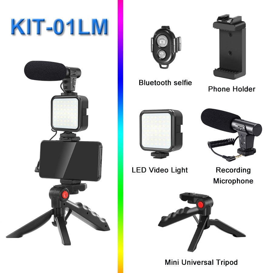 MAMEN Phone DSLR Camera Vlog Tripod Vlogging Kit with Remote Control Microphone LED Light for Smartphone Interview Live YouTube