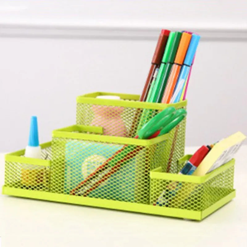 Fashion Multifunctional Office Stationery Desk Organizer Mesh Collection Pen Holder Organizer Box For Birthday Gift