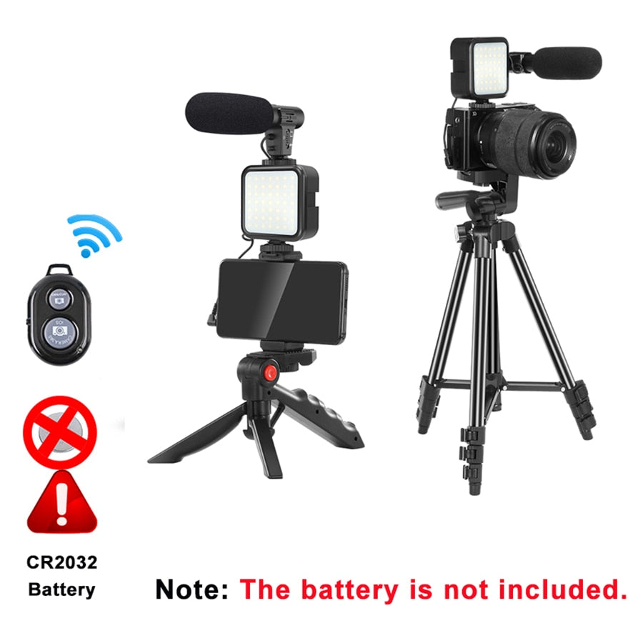 MAMEN Phone DSLR Camera Vlog Tripod Vlogging Kit with Remote Control Microphone LED Light for Smartphone Interview Live YouTube