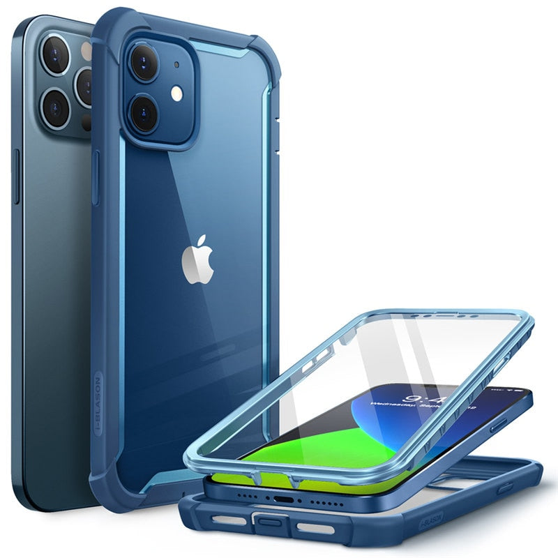 For iPhone 12 Case/12 Pro Case 6.1 inch (2020) I-BLASON Ares Full-Body Rugged Clear Bumper Cover with Built-in Screen Protector