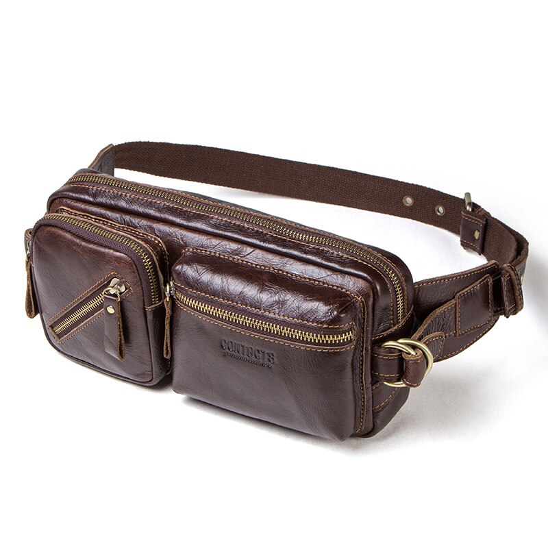 CONTACT'S genuine leather men's belt bag new small fanny pack top quality male waist bag for cell phone travel chest bags man