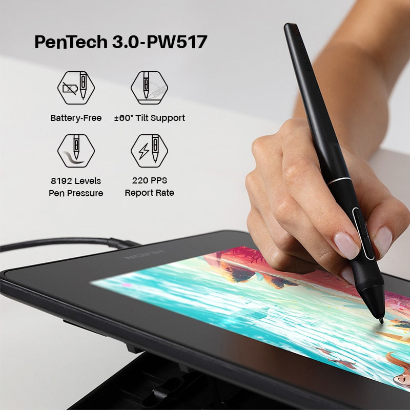 HUION Kamvas 12 Graphic Tablet Monitor Ultrathin Full-Laminated Pen Display Battery-Free Stylus Tilt Function with 8 Press Keys