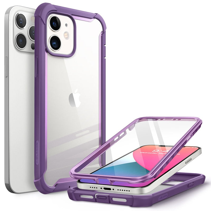 For iPhone 12 Case/12 Pro Case 6.1 inch (2020) I-BLASON Ares Full-Body Rugged Clear Bumper Cover with Built-in Screen Protector