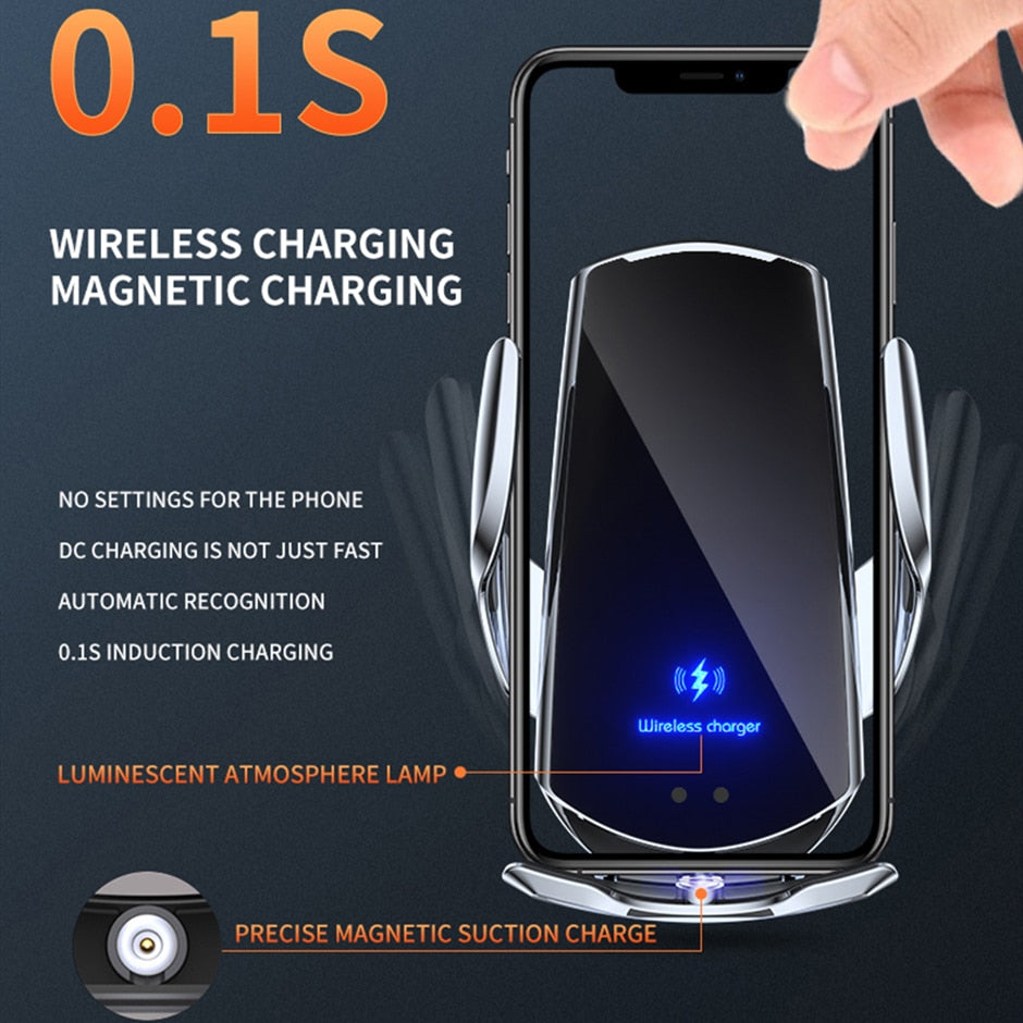 Automatic 30W Car Wireless Charger for iPhone 14 13 12 11 X 8 Samsung S22 S21 Magnetic USB Infrared Sensor Phone Holder Mount