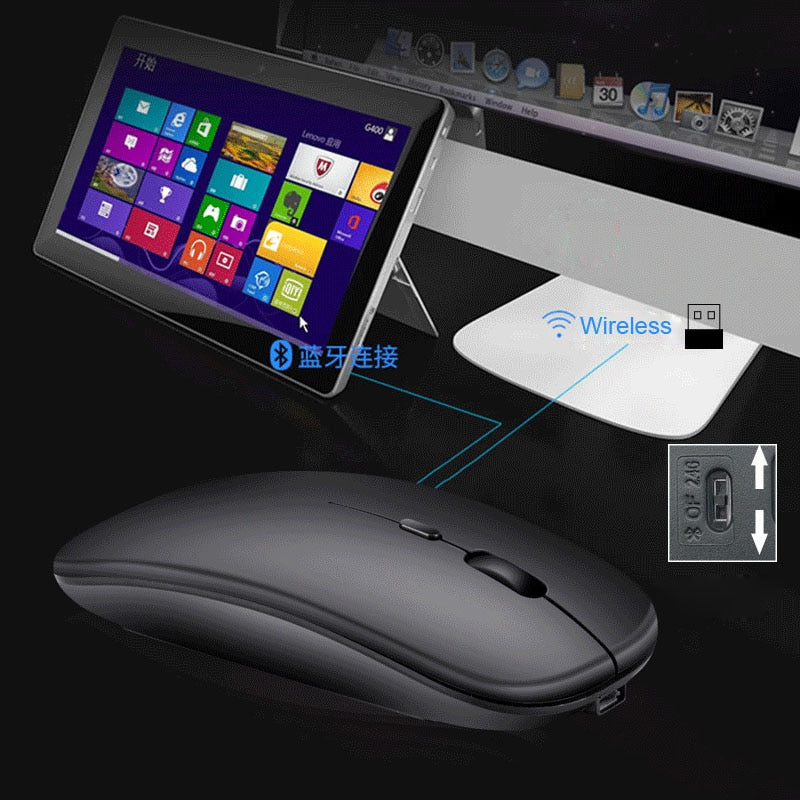 New Dual Mode Bluetooth 5.0 Wireless Slim Mouse Gaming Pc Mini Laptop  Usb Computer Accessories Desktop