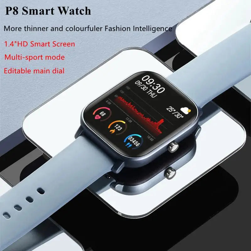 Smart Watch P8 Men Women 1.4inch Full Touch Screen Fitness Tracker Heart Rate Monitor IP67 Waterproof GTS Sports SmartBand