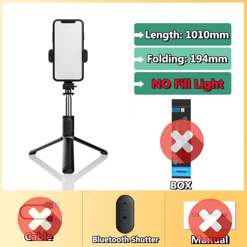 FANGTUOSI 2021 New Wireless selfie stick tripod Bluetooth Foldable Monopod With Led light remote shutter For iphone Wholesale