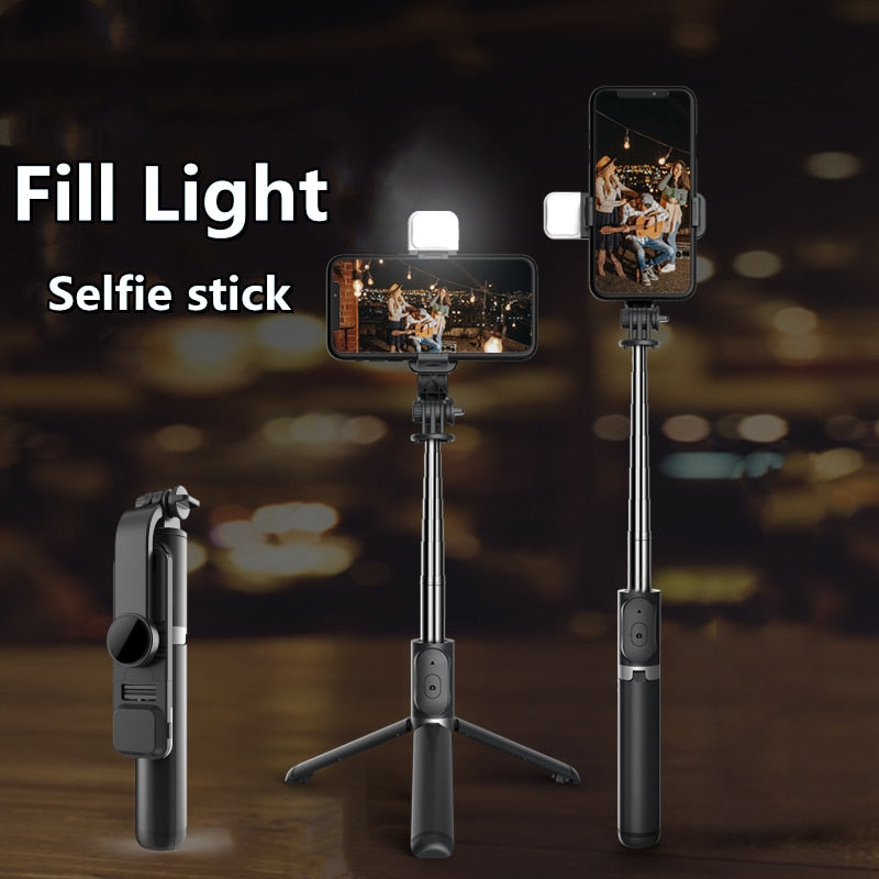 FANGTUOSI 2021 New Wireless selfie stick tripod Bluetooth Foldable Monopod With Led light remote shutter For iphone Wholesale