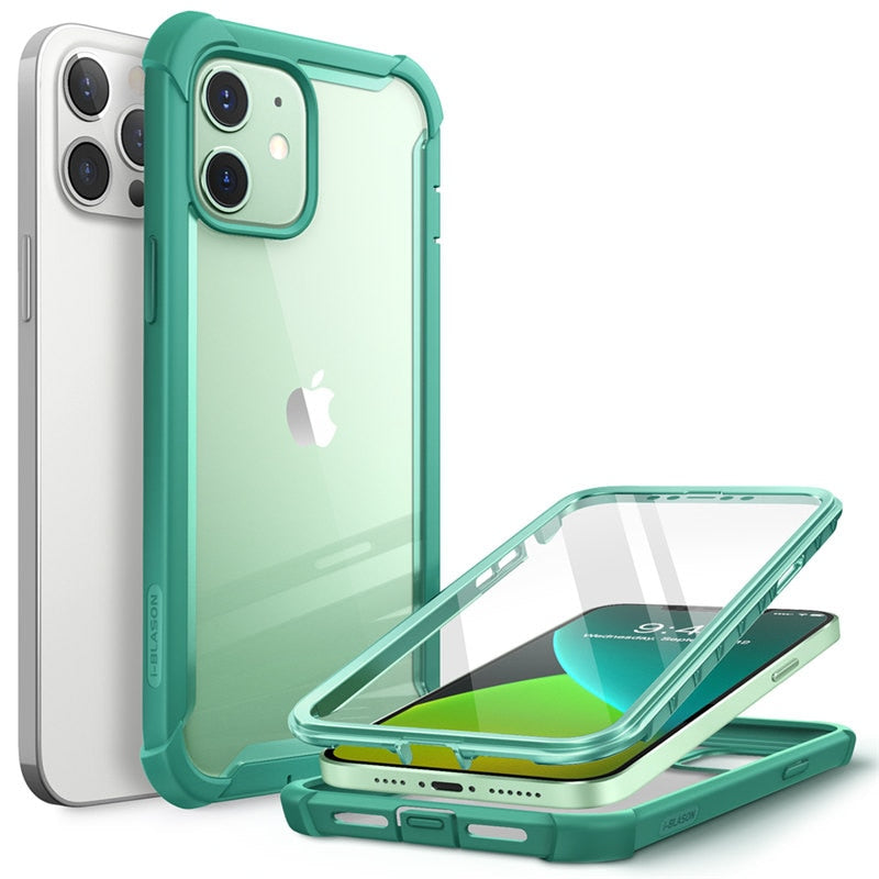 For iPhone 12 Case/12 Pro Case 6.1 inch (2020) I-BLASON Ares Full-Body Rugged Clear Bumper Cover with Built-in Screen Protector