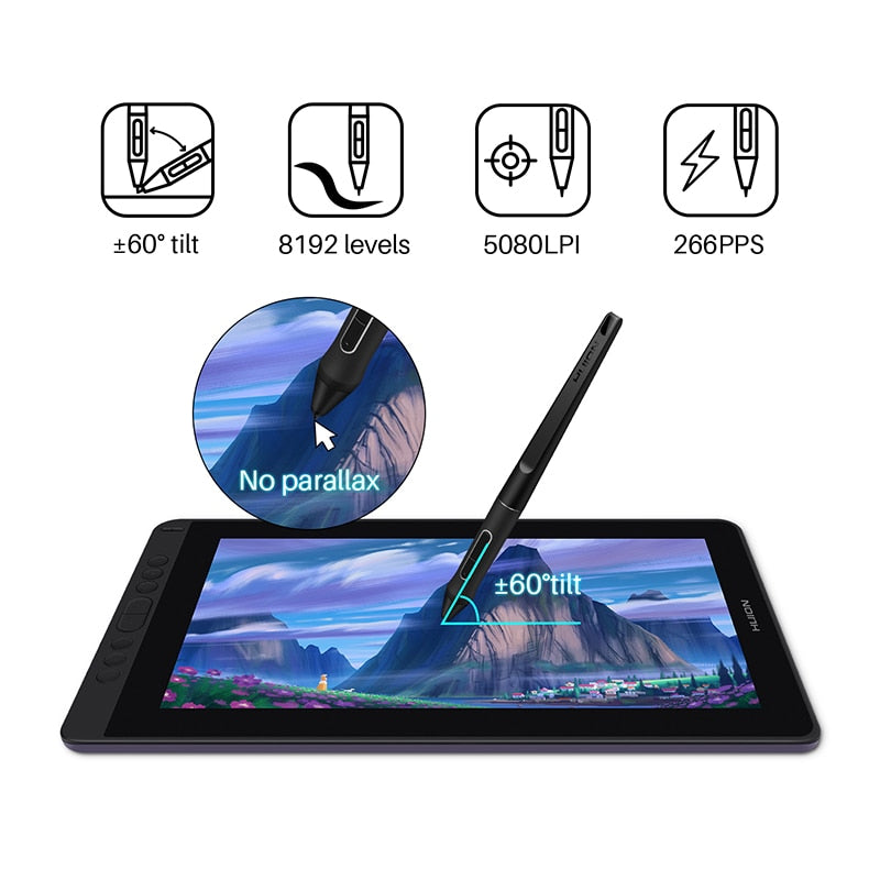 Huion Kamvas 13 Graphics Tablet Monitor AG Glass Pen Display Drawing Screen 8192 Battery-free Stylus for Android Windows MacOS