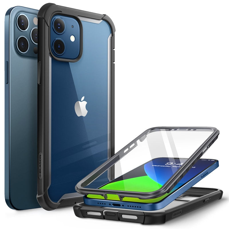 For iPhone 12 Case/12 Pro Case 6.1 inch (2020) I-BLASON Ares Full-Body Rugged Clear Bumper Cover with Built-in Screen Protector