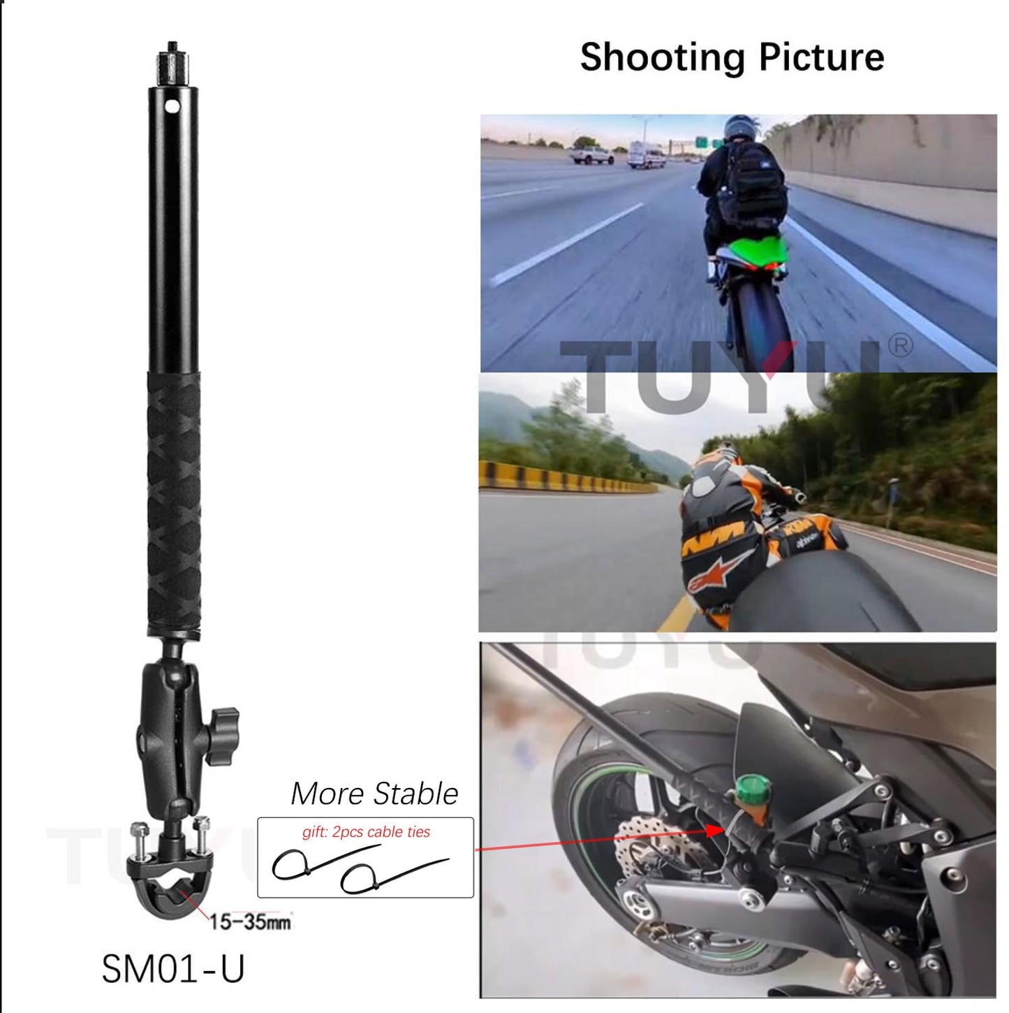 TUYU Motorcycle 3rd Person View Invisible Selfie Stick for GoPro Max Hero11 Insta360 One X3 X2 OneR Camera RAM Mount Accessories