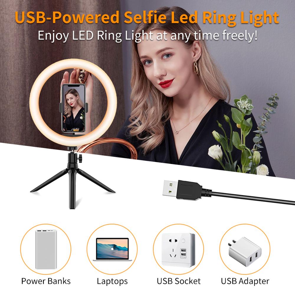 New Selfie Ring Light, 10” Ring Light with Tripod Stand & Cell Phone Holder for Live Stream, Makeup, Dimmable Desktop LED Circle