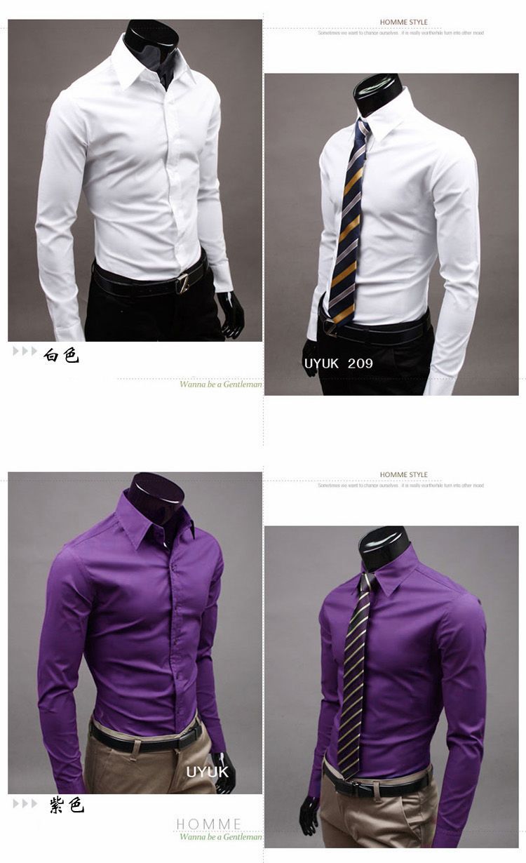 Men Shirt British Style Business Long-Sleeve Male Slim fit Casual Shirts Men's Clothing White Black wine Shirts men