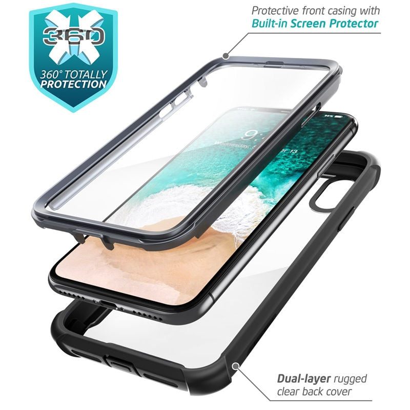 For iphone X Xs Case 5.8 inch Original i-Blason Ares Series Full-Body Rugged Clear Bumper Case with Built-in Screen Protector