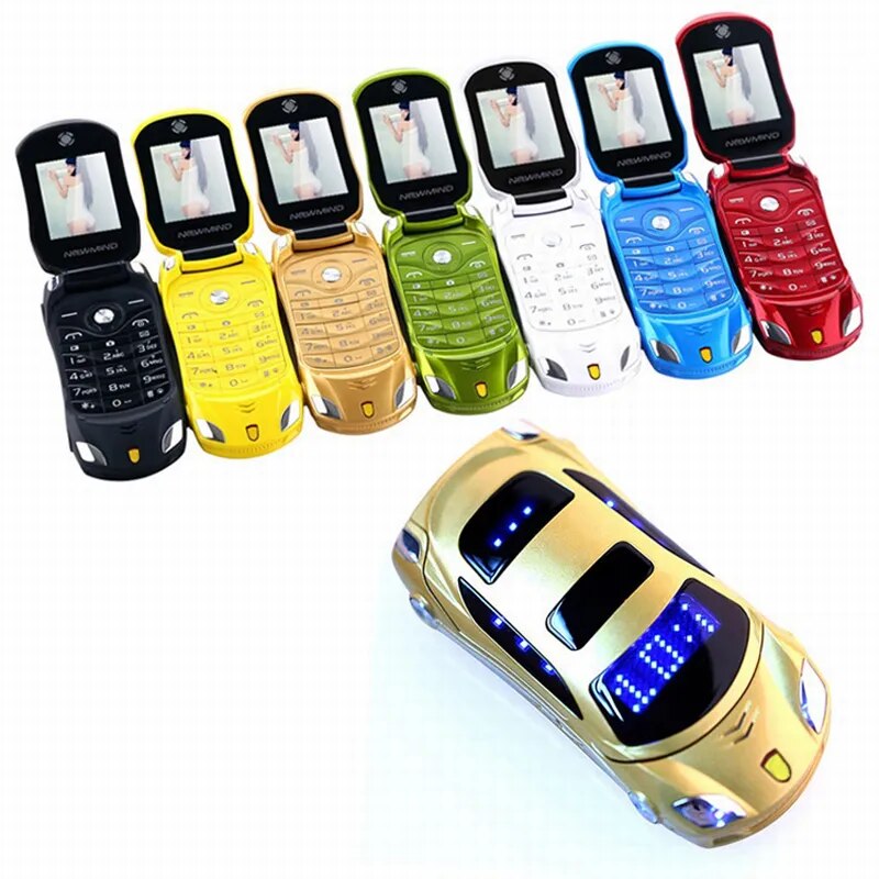 Flip Unlocked Push Button Flashlight Dual Sim Cards Mp3 Mp4 Super Small Cellphone Car Shape Model Mini Mobile Student Cellphone