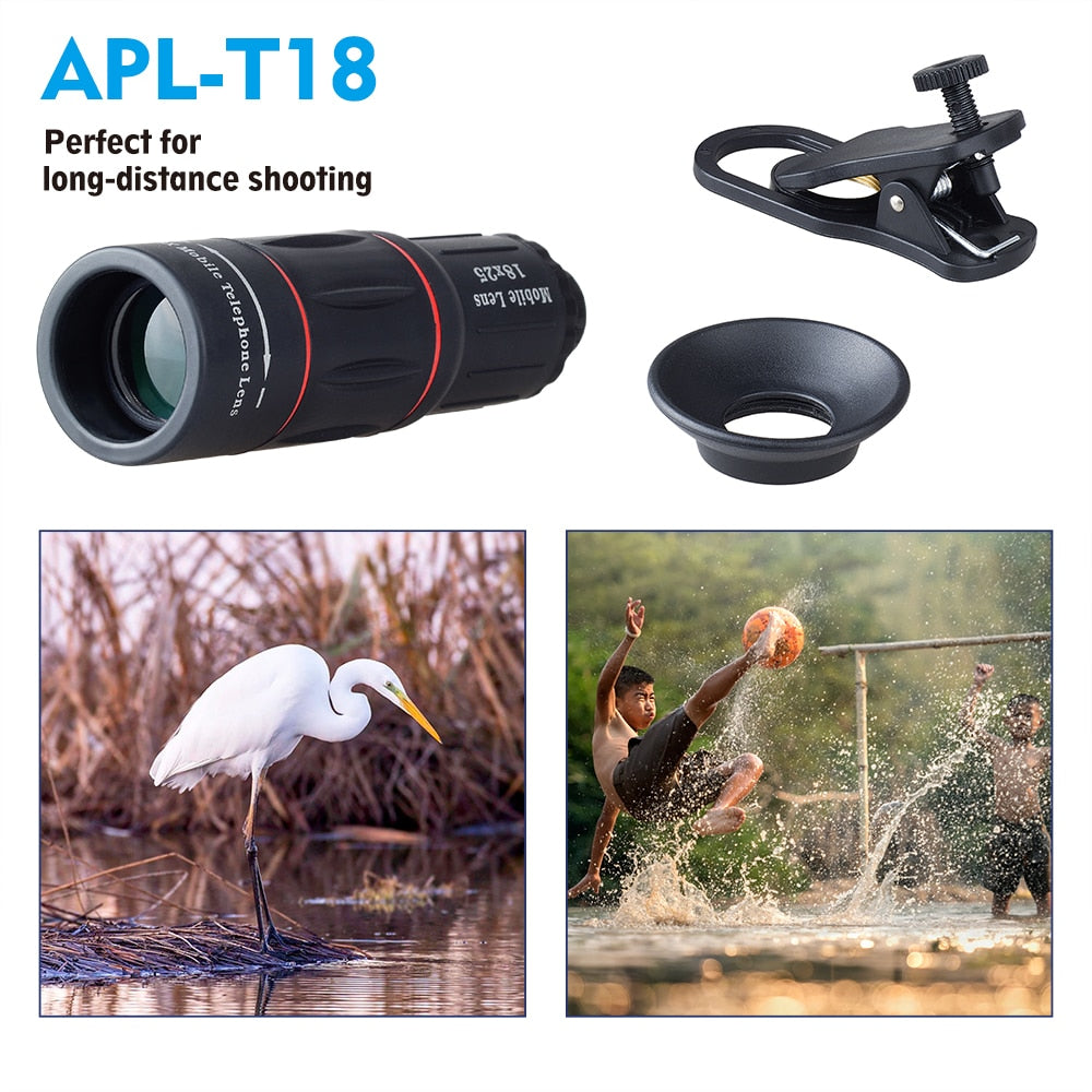 APEXEL Universal 18x25 Monocular Zoom HD Optical Cell Phone Lens Observing Survey 18X telephoto lens with tripod for Smartphone for sale