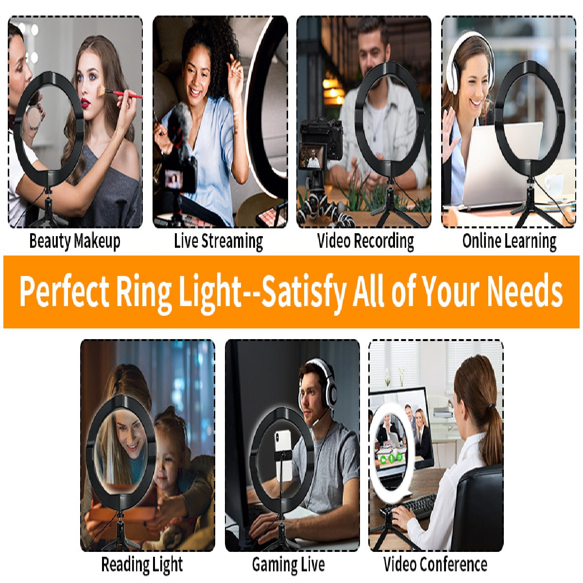 New Selfie Ring Light, 10” Ring Light with Tripod Stand & Cell Phone Holder for Live Stream, Makeup, Dimmable Desktop LED Circle