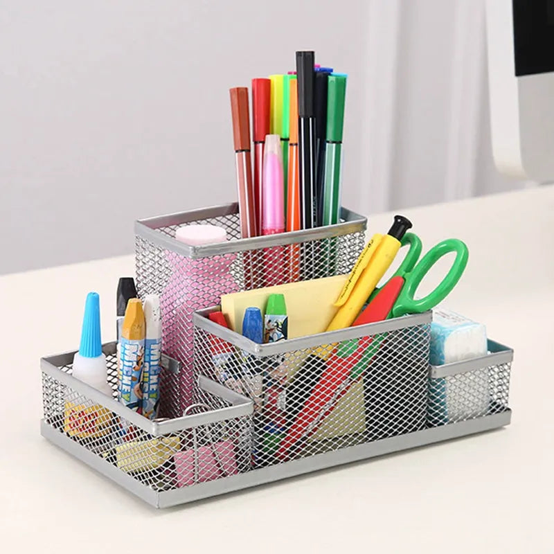 Fashion Multifunctional Office Stationery Desk Organizer Mesh Collection Pen Holder Organizer Box For Birthday Gift