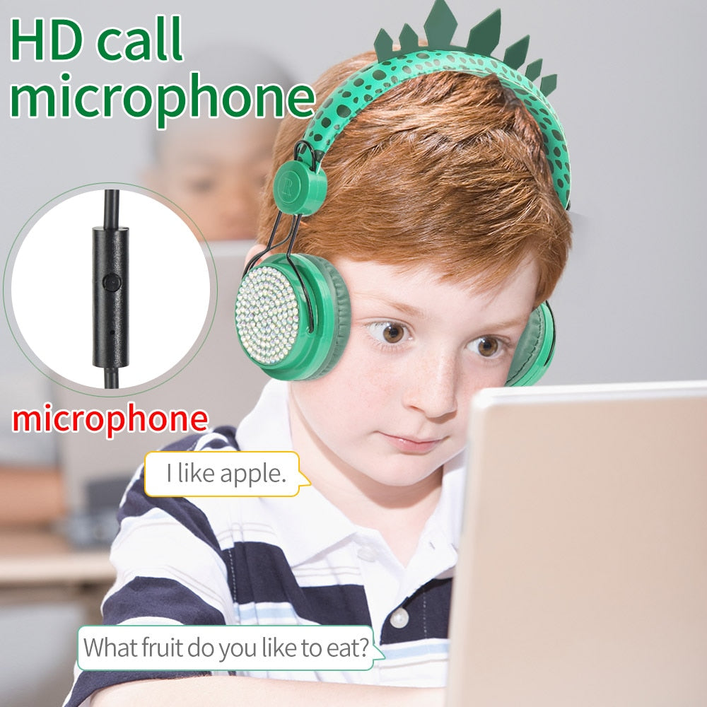 Boy headphones Jurassic dinosaur 3.5mm wired headphones with microphone suitable for learning games mobile phone headphones cute