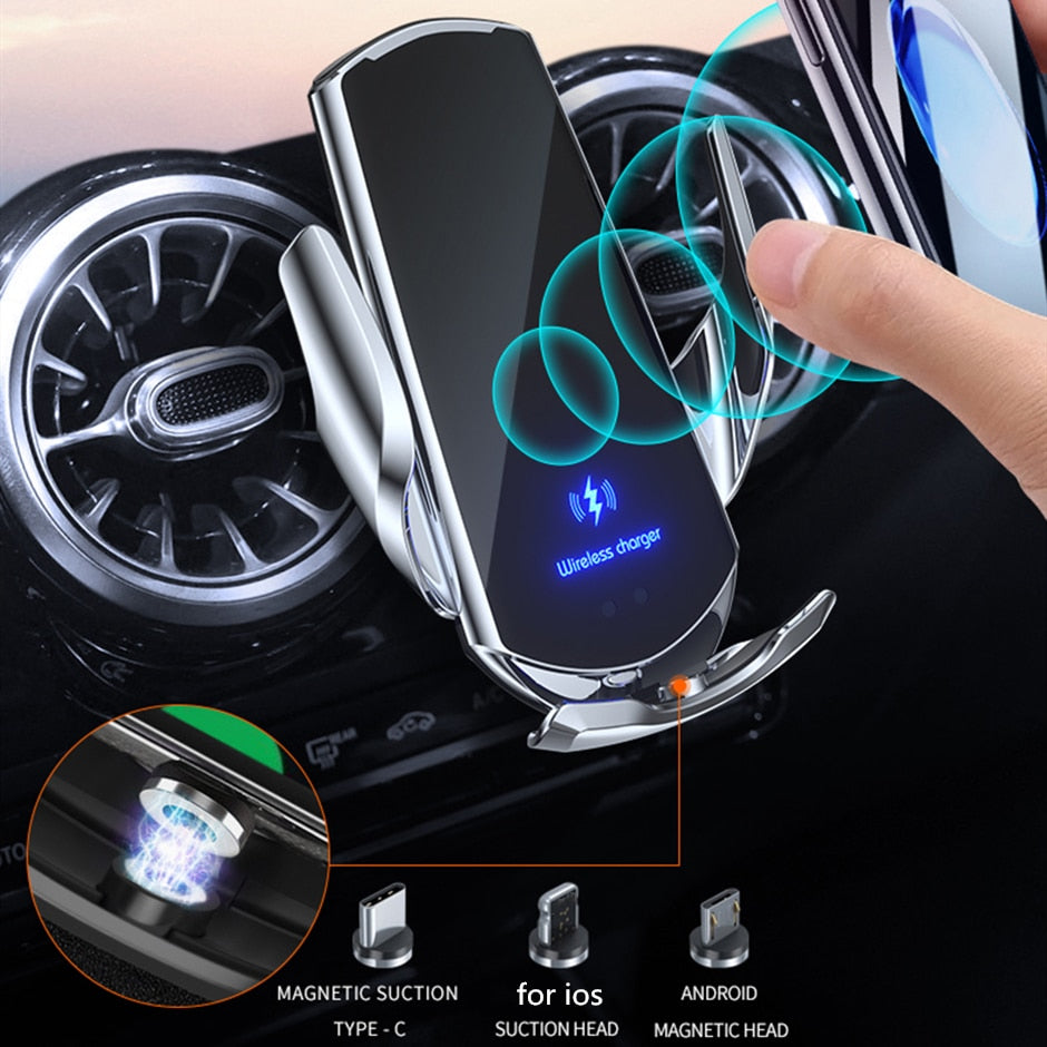 Automatic 30W Car Wireless Charger for iPhone 14 13 12 11 X 8 Samsung S22 S21 Magnetic USB Infrared Sensor Phone Holder Mount