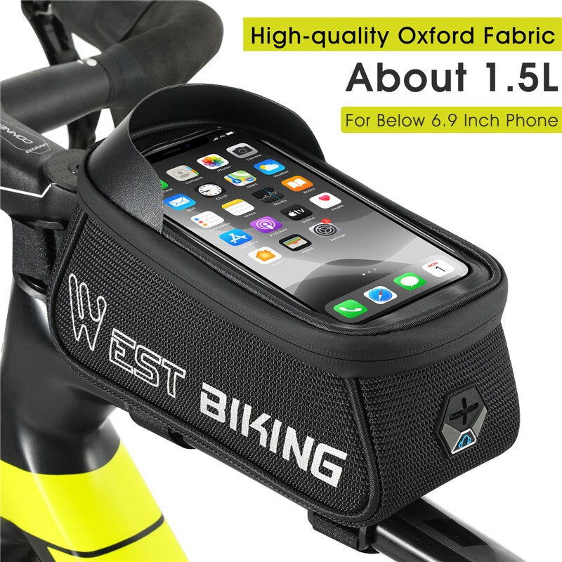 WEST BIKING Bicycle Bag Sensitive Touch Screen Bike Phone Bag Front Frame Reflective MTB Road Cycling Accessories Panniers