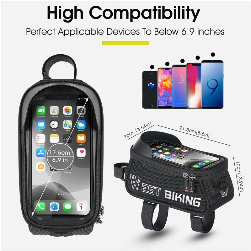 WEST BIKING Bicycle Bag Sensitive Touch Screen Bike Phone Bag Front Frame Reflective MTB Road Cycling Accessories Panniers