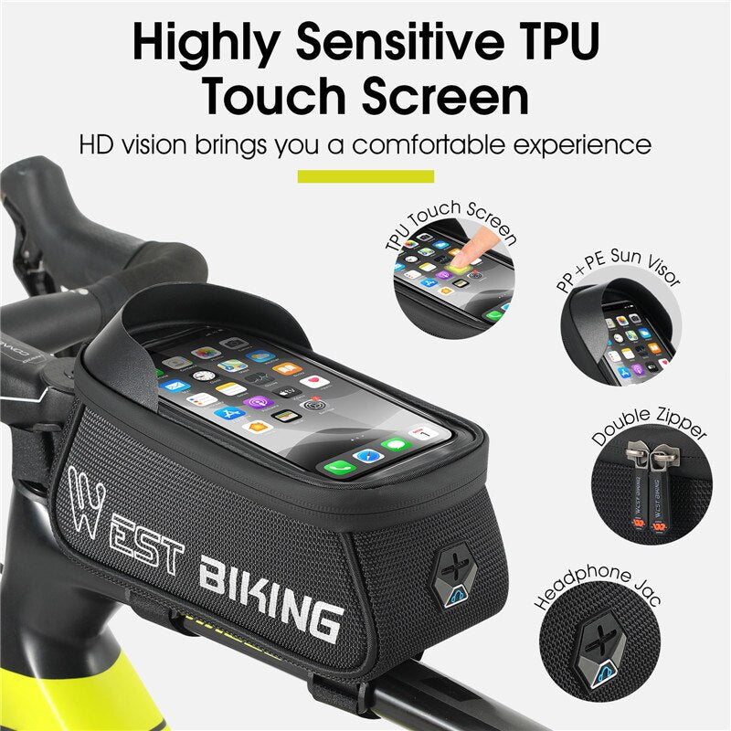 WEST BIKING Bicycle Bag Sensitive Touch Screen Bike Phone Bag Front Frame Reflective MTB Road Cycling Accessories Panniers