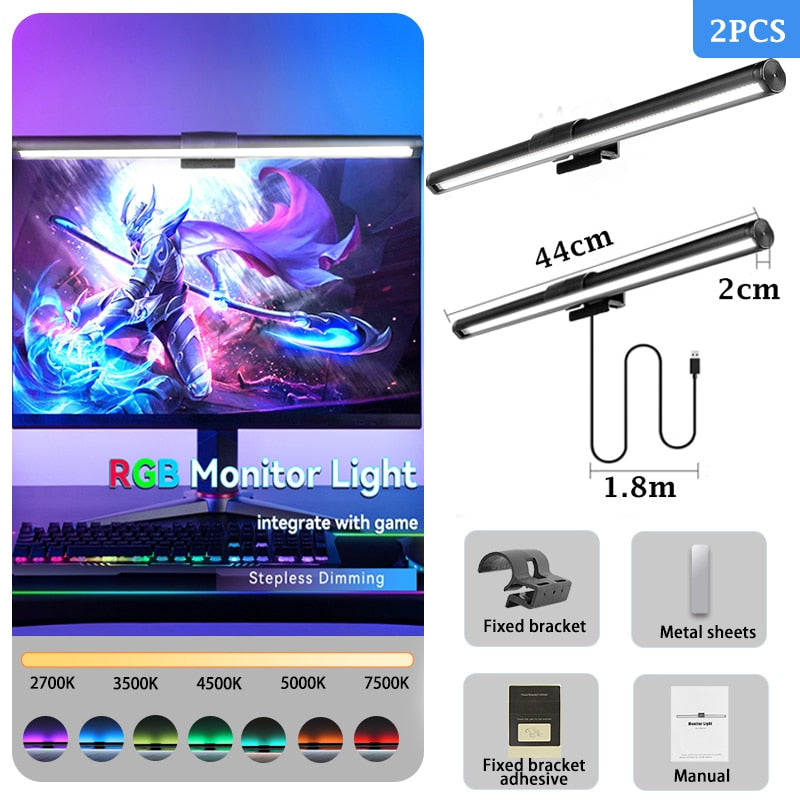 RGB Led Monitor Lights Bar Stepless Dimmable Desk Lamps Screen Hanging Light Computer Screenbar Backlight for Home Office Study