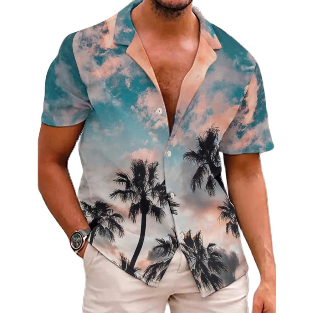 Summer Men's Hawaiian Shirt Holiday Casual Blouse 3d Coconu Print Shirts For Men Oversized Short Sleeve 5xl Tops Tee Shirt Men