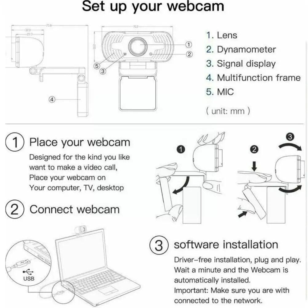 Webcam Web Camera With Microphone PC Camera 1080p HD 4K Cam Web USB For Computer Full 60fps For PC Web Webcam Camera H1S4