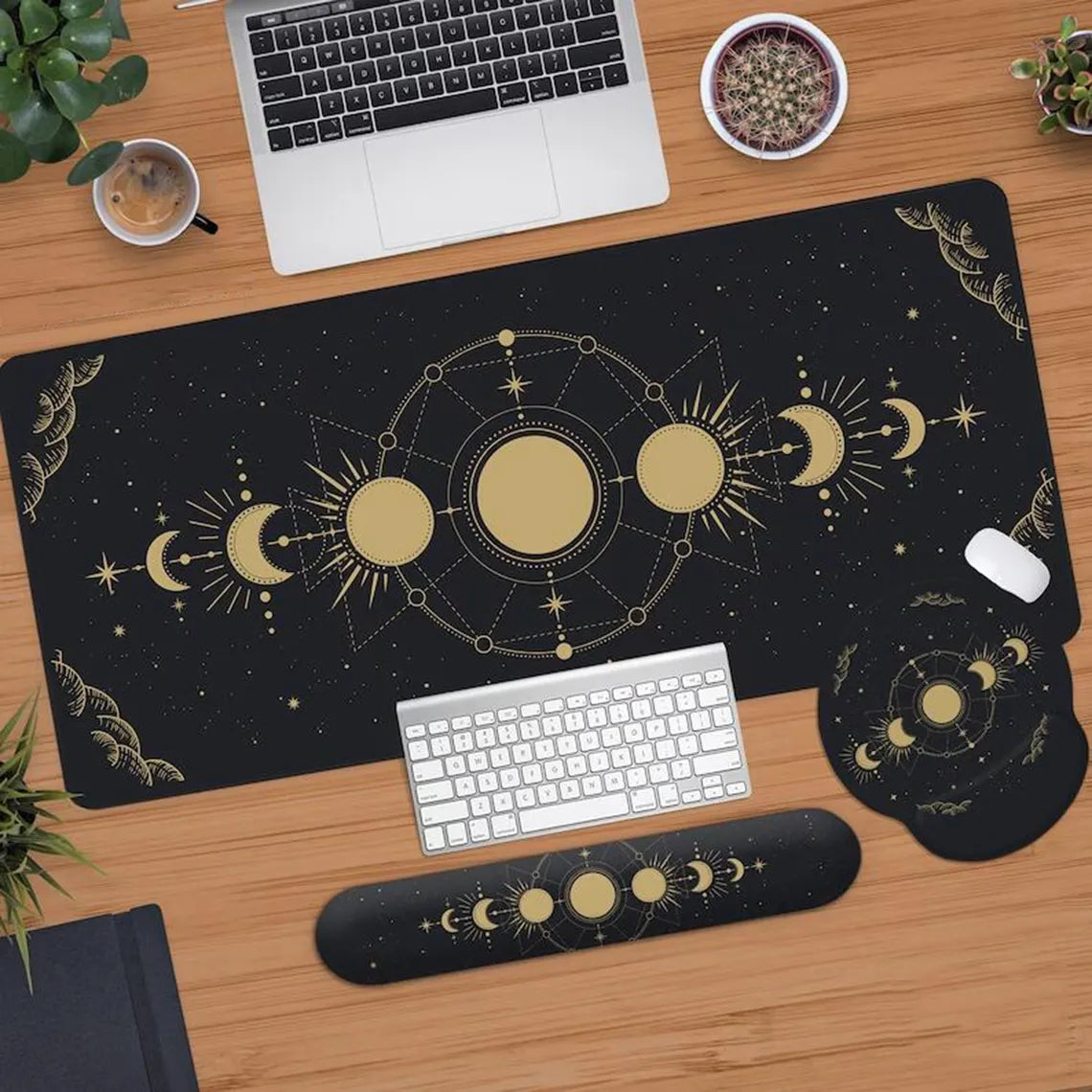 Moon Desk Mat Large Mousepad Xxl Celestial Deskmat Astrology Black Gold Space Soft Keyboard XXL Deskpad Long Mouse Pad