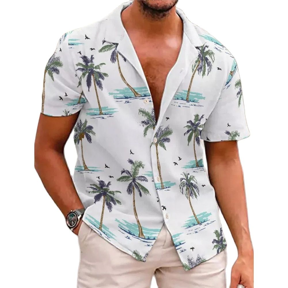 Summer Men's Hawaiian Shirt Holiday Casual Blouse 3d Coconu Print Shirts For Men Oversized Short Sleeve 5xl Tops Tee Shirt Men