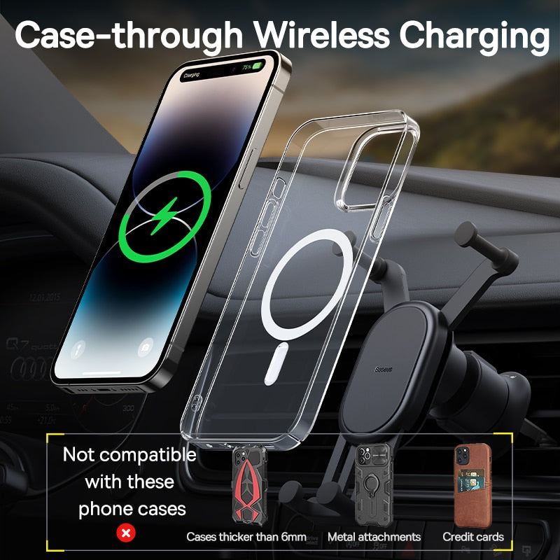 Baseus Car Phone Holder Wireless Charger Car Charger for Air Vent Mount Fast Charging For iPhone 12 13 14 Support Xiaomi Huawei