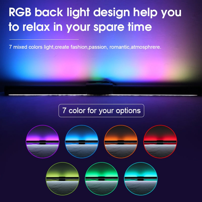 RGB Led Monitor Lights Bar Stepless Dimmable Desk Lamps Screen Hanging Light Computer Screenbar Backlight for Home Office Study