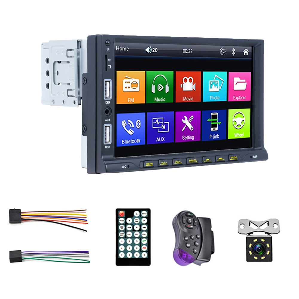 REAKOSOUND Universal 1 Din Car Stereo Radio 7'' Touch Screen Car Multimedia Player with BT FM Radio Receiver Support USB Camera