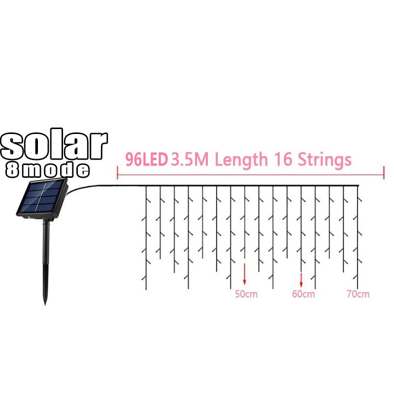 Solar Curtain Icicle Light 3.5M Eaves Decor Outdoor Fairy String Lights Wedding Party Christmas Stair Decor Garden Garlands