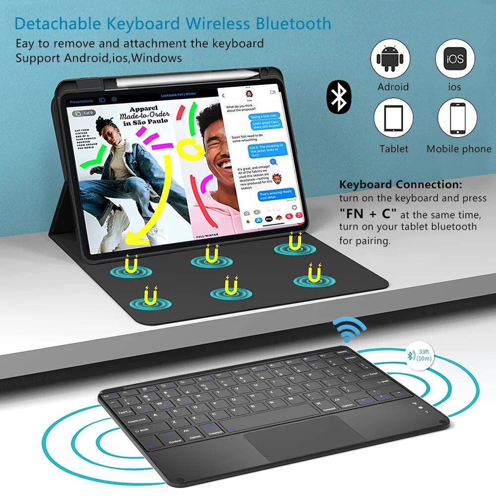 Keyboard Case for Xiaomi Mi Pad 5 Pro Keyboard Case Tablet Cover for Xiaomi Pad 6 Pro Redmi Pad Wireless Bluetooth Keyboard Case