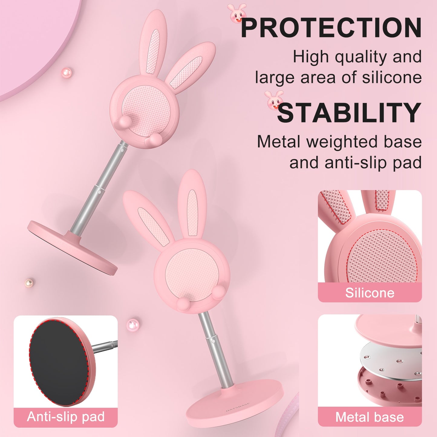 Oatsbasf Telescopic Cute Bunny Phone Holder Lovely Rabbit Desktop Laptop Stand Height Angle Adjustable Antislip Tablet Bracket