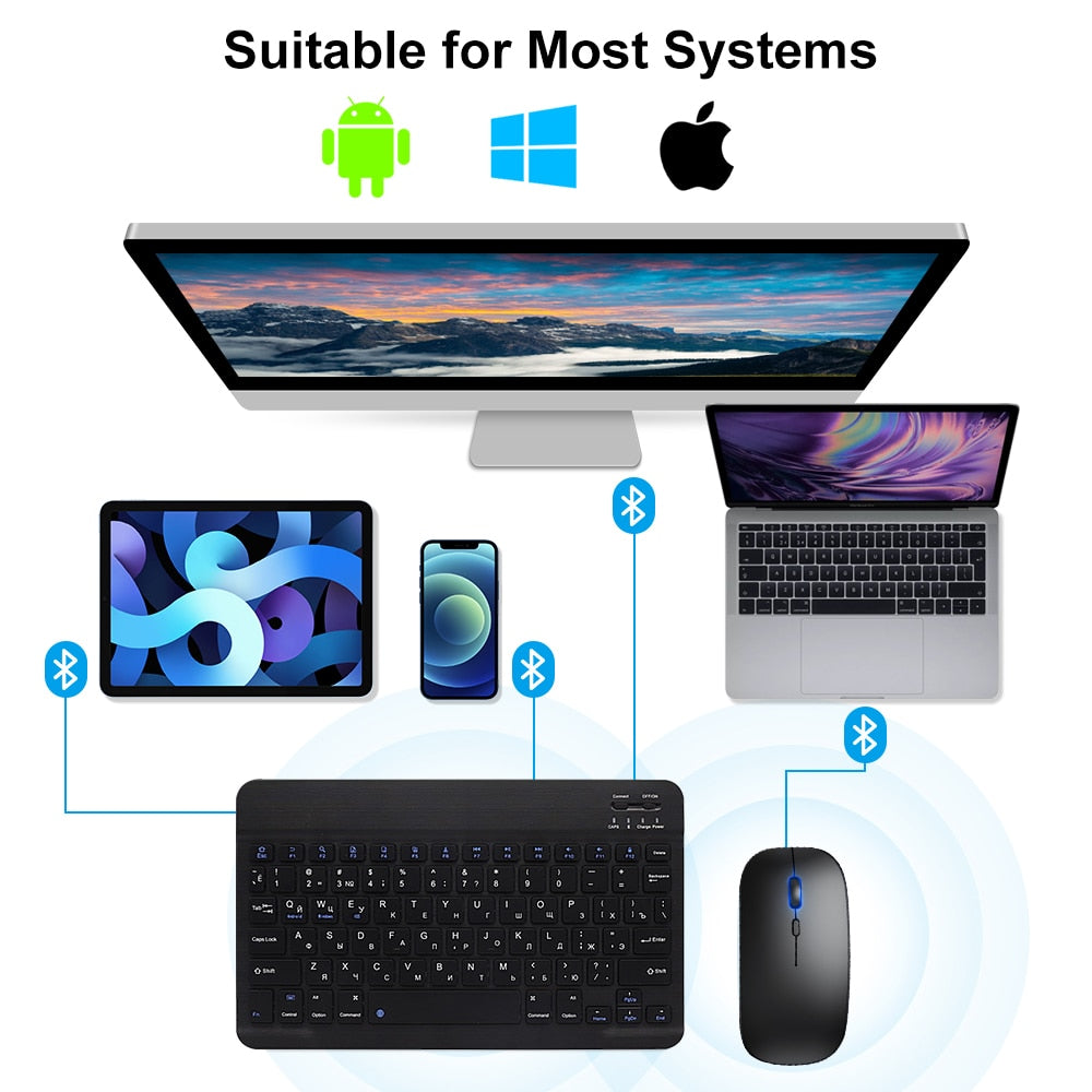 EMTRA Bluetooth Wireless Keyboard Mouse For Android IOS Huawei Xiaomi Tablet For iPad Air Mini 5 Spanish Korean Russian Keyboard