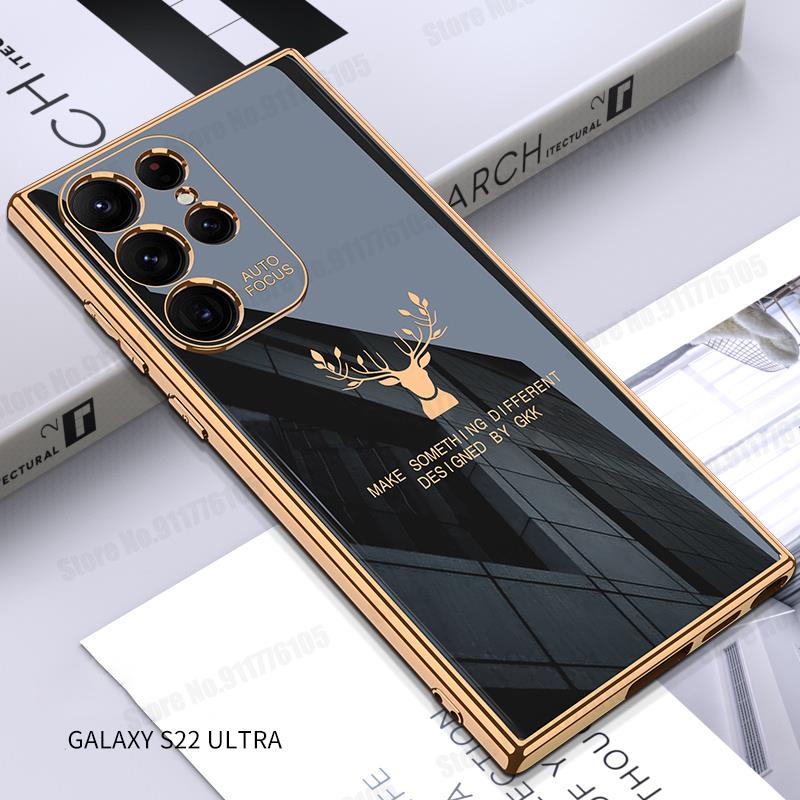 For Samsung S22 Ultra Elk Pattern Gold Plating Soft Silicone Phone Case For Galaxy S22 Plus Electroplated Deer Head Phone Cover