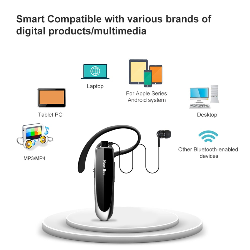 New Bee Bluetooth Headset V5.0 Wireless Earphones Headphones with Mic 24Hrs Earbuds Earpiece Mini Handsfree for iPhone xiaomi