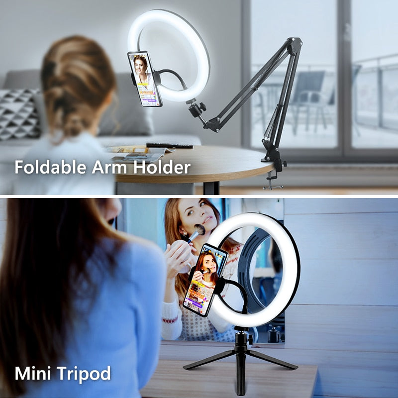 Selfie Ring Light Photography Led Rim Of Lamp with Optional Mobile Holder Mounting Tripod Stand Ringlight For Live Video Stream