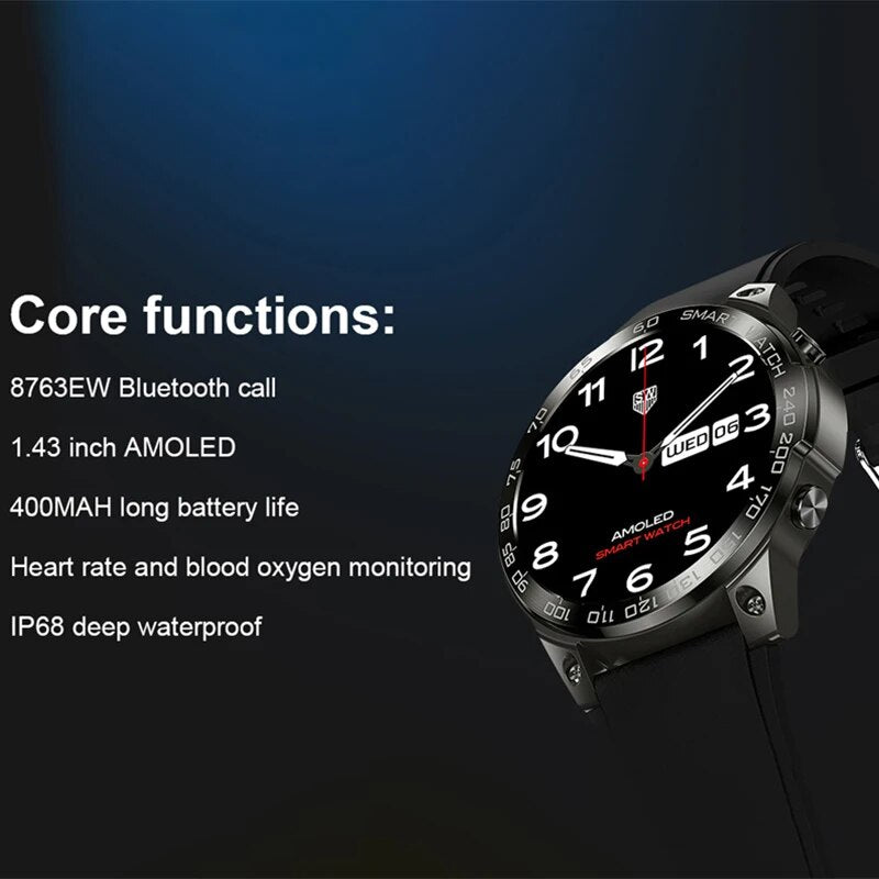 2023 New Smart Watch Men 1.43 Inch Always-on Display Hi-Fi Voice Calling Sport Watches Man IP68 Waterproof Smartwatch