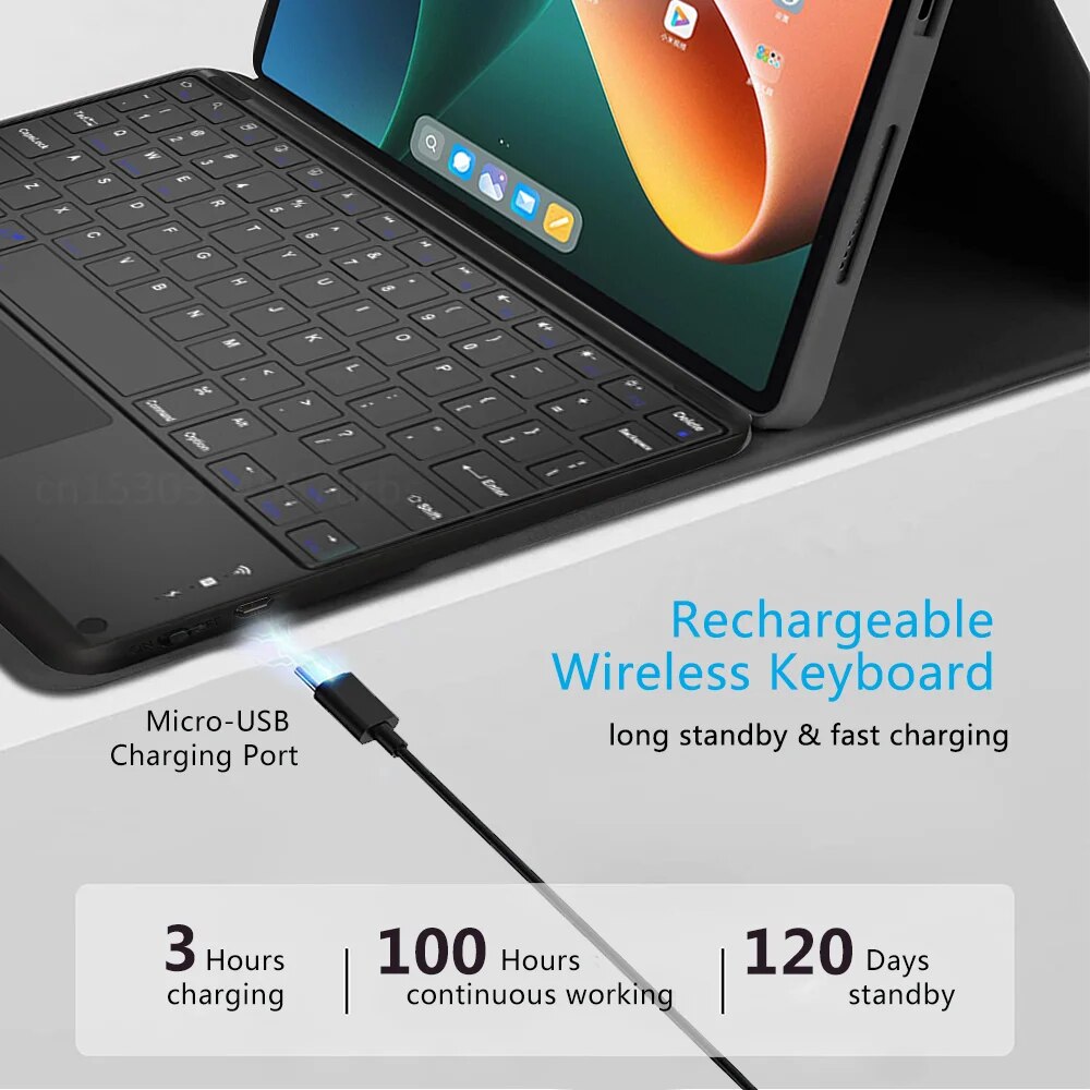 Keyboard Case for Xiaomi Mi Pad 5 Pro Keyboard Case Tablet Cover for Xiaomi Pad 6 Pro Redmi Pad Wireless Bluetooth Keyboard Case