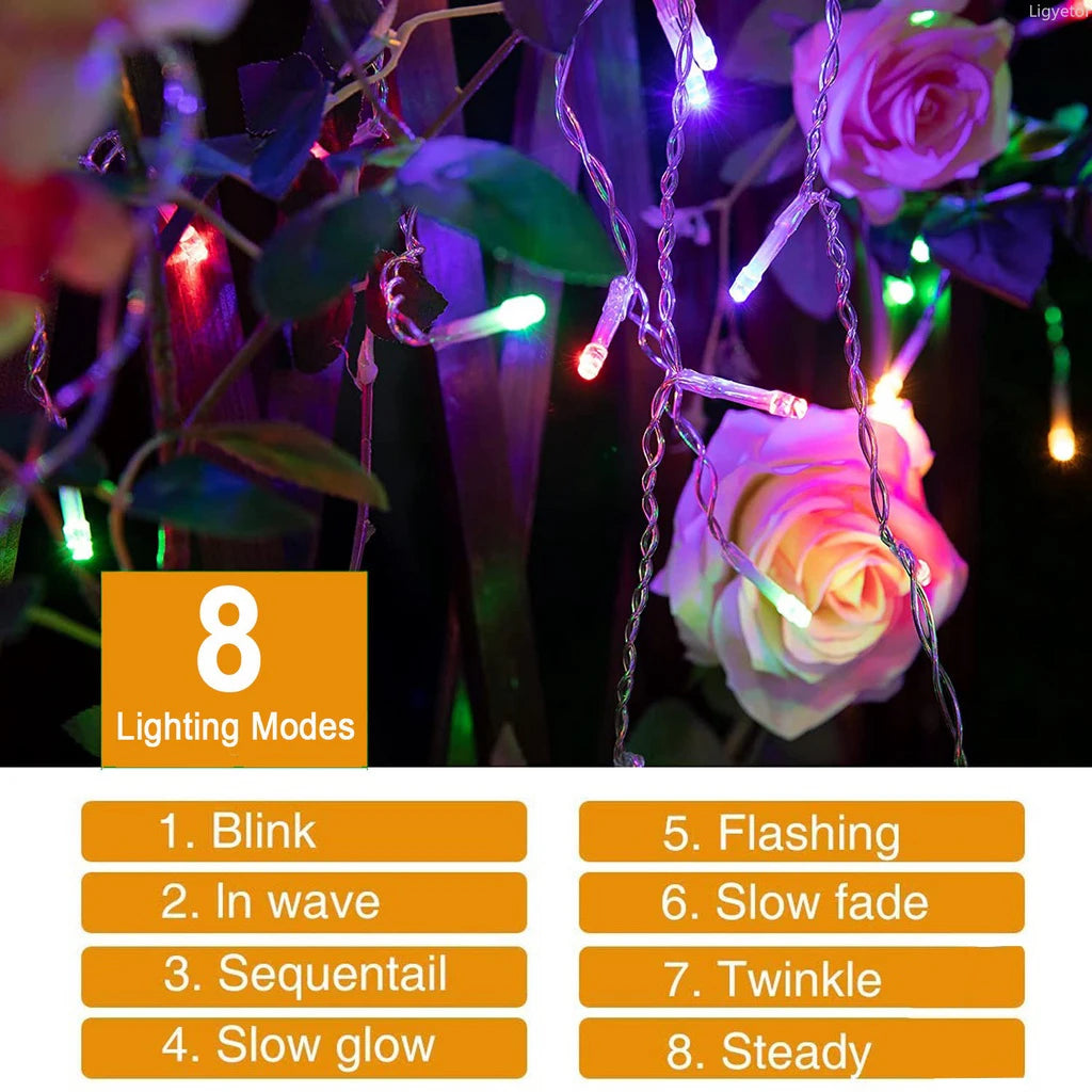 Solar Curtain Icicle Light 3.5M Eaves Decor Outdoor Fairy String Lights Wedding Party Christmas Stair Decor Garden Garlands