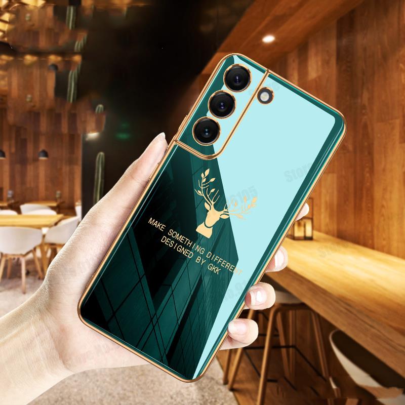 For Samsung S22 Ultra Elk Pattern Gold Plating Soft Silicone Phone Case For Galaxy S22 Plus Electroplated Deer Head Phone Cover