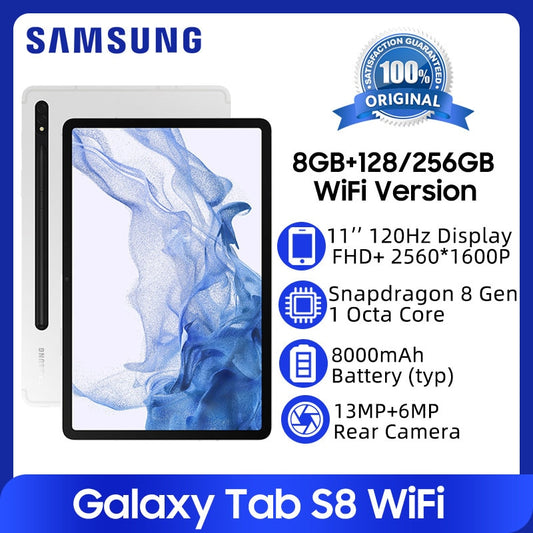 Samsung Galaxy Tab S8 Tablets 11'' 120Hz LCD Display 8GB 128GB Snapdragon 8 Gen 1 Octa Core 8000mAh Battery Android Tablet