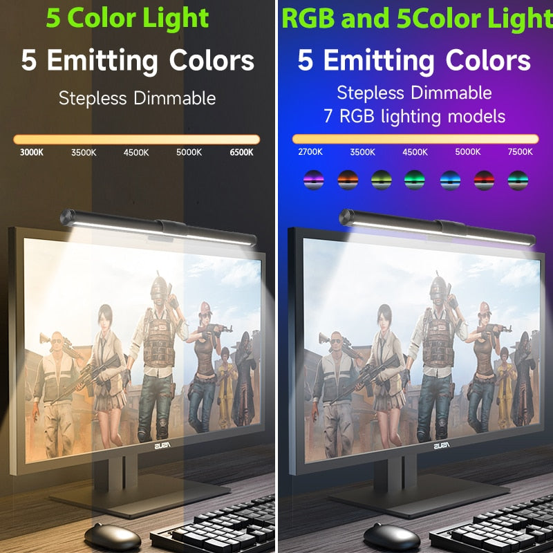 RGB Led Monitor Lights Bar Stepless Dimmable Desk Lamps Screen Hanging Light Computer Screenbar Backlight for Home Office Study